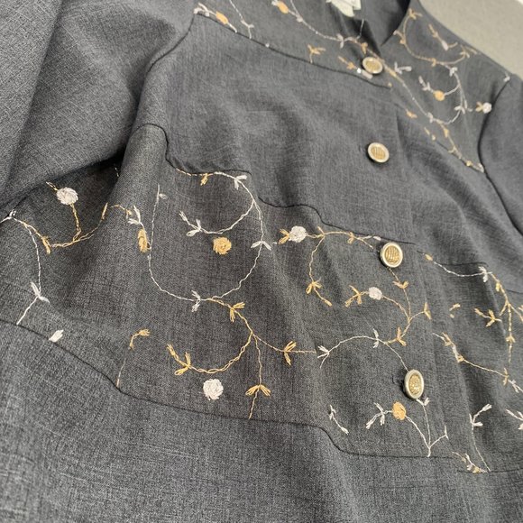 I.S.B. inc Vintage Gray Button Down Jacket 18W Shoulder Pads Beautiful Floral - Picture 7 of 14